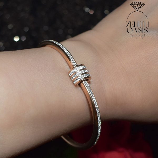 Simple Elegance Diamond Circle Titanium Steel Bangle for Women - Image 2