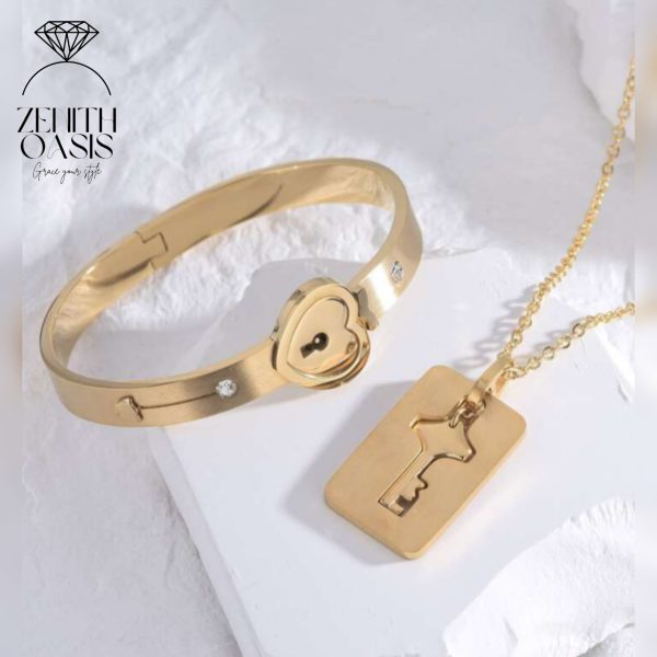 Heart Lock and Key Stainless Steel Bracelet