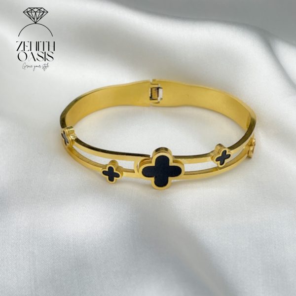 Stunning Stainless Steel Black Pearl Adorned Bangle for Women