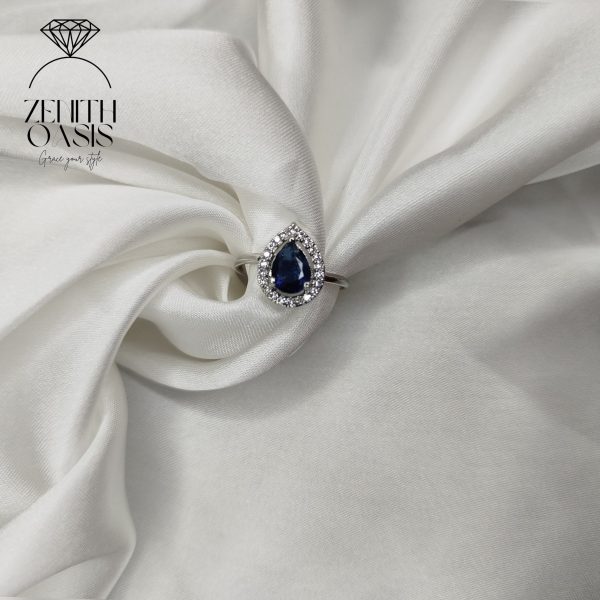 Diamond Dark Blue Zircon Adjustable Ring