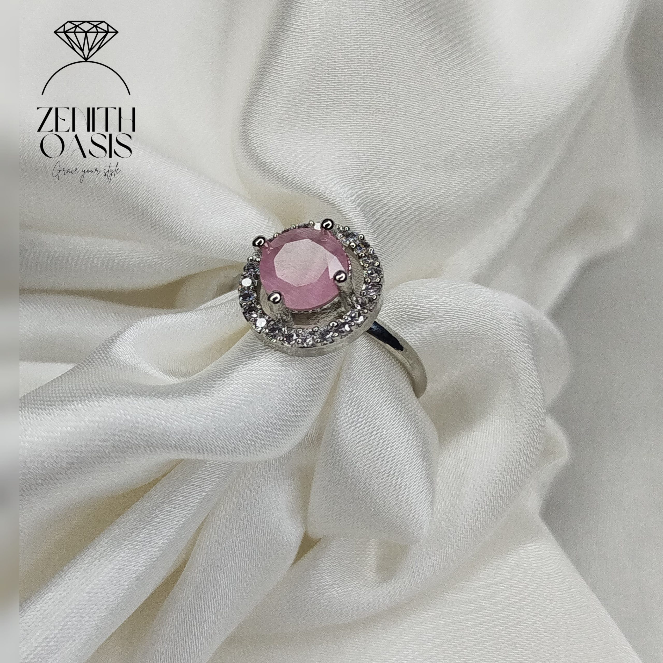 Diamond Pink Zircon Adjustable Ring