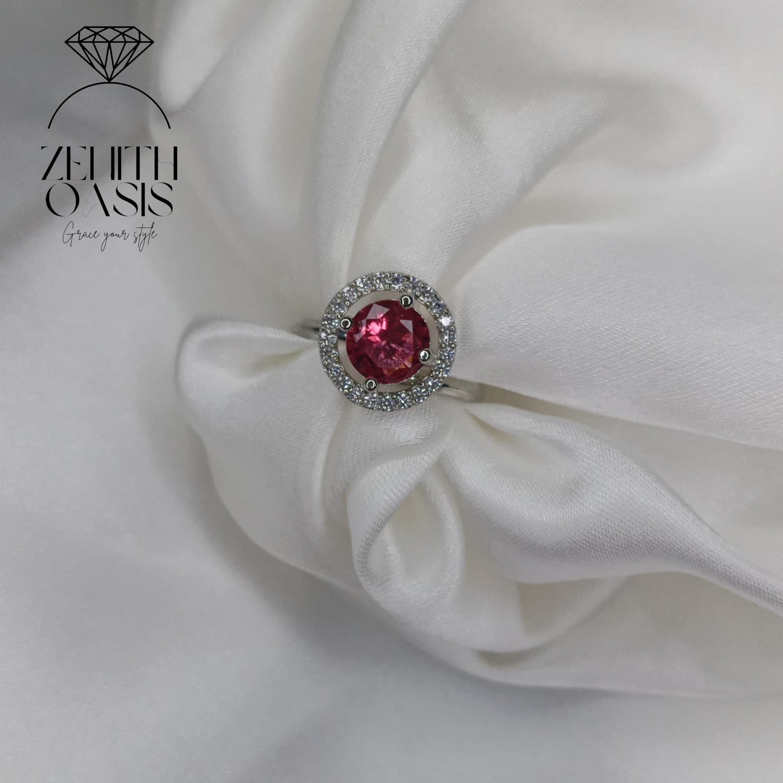 Diamond Red Zircon Adjustable Ring