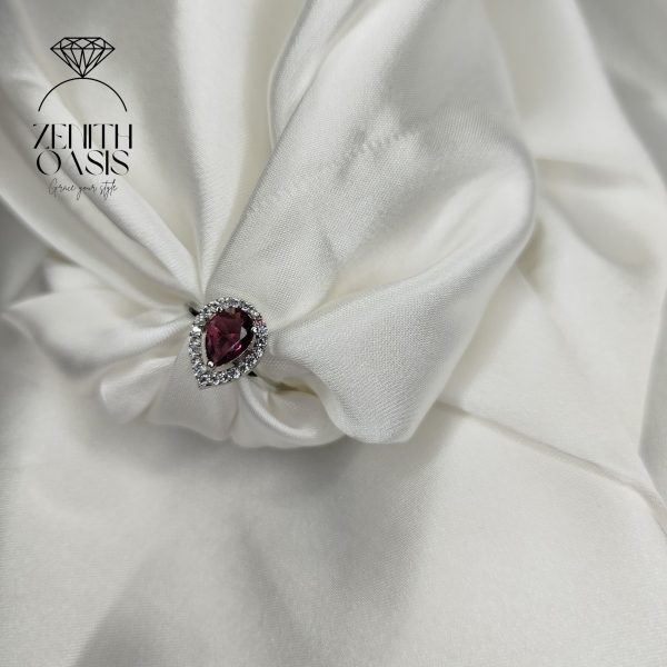 Diamond Maroon Zircon Adjustable Ring